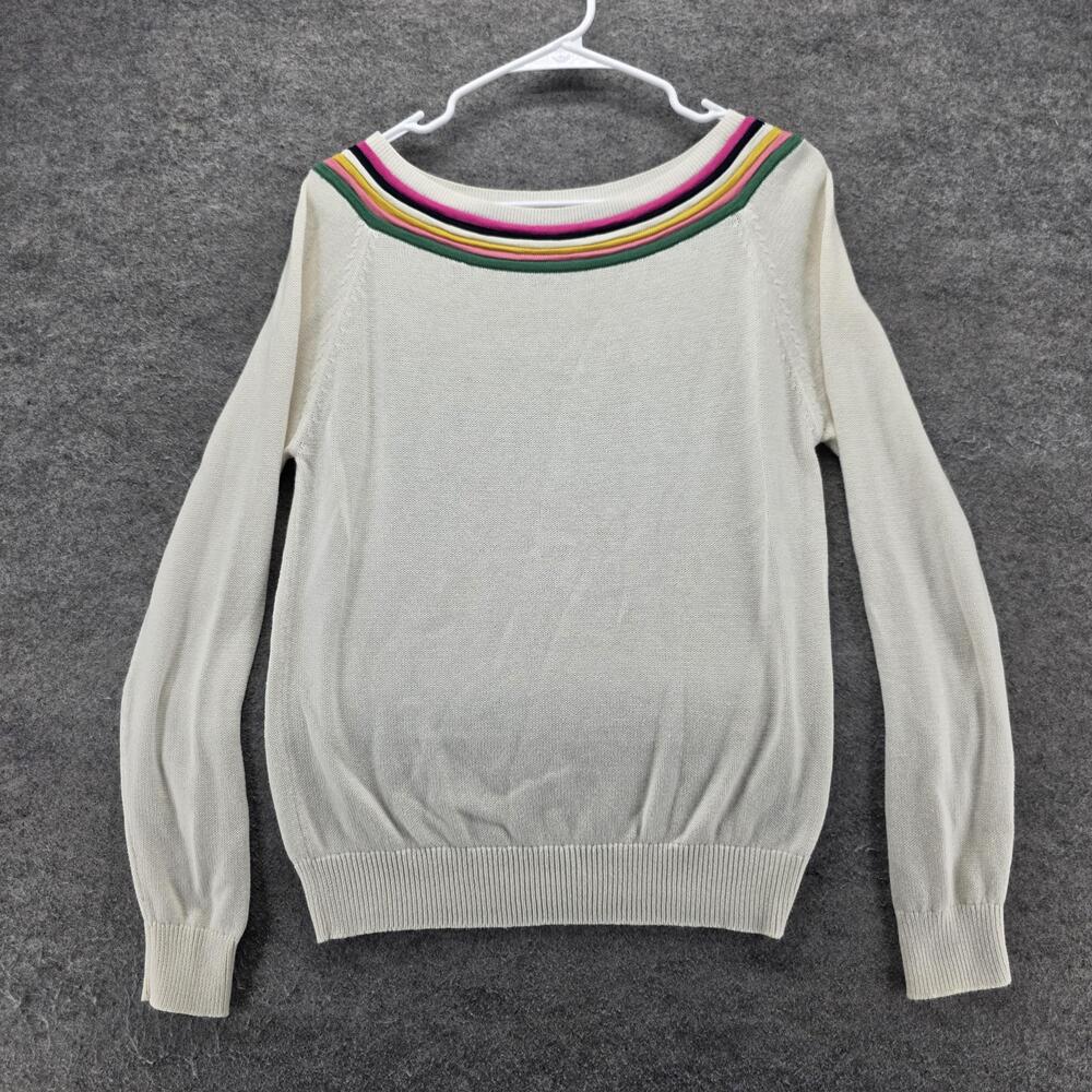 Boden Sweater Pullover Womens 4 White Boat Neck Striped Raglan Lightweight Knit